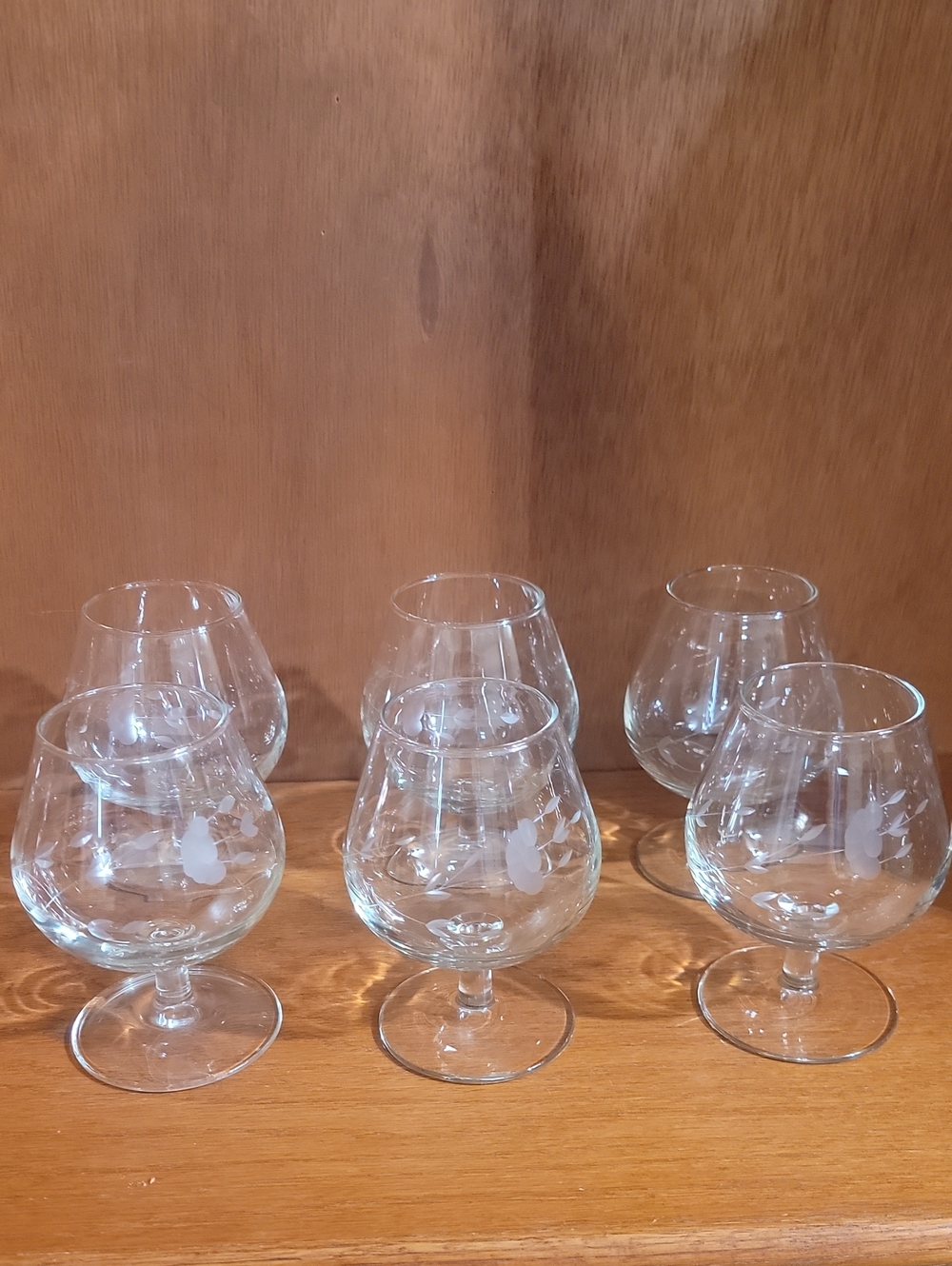 Princess House Heritage Crystal Etched Brandy Snifter Glasses - Set of 6